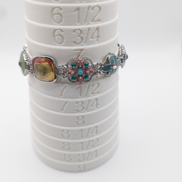 Napier Silver Tone Multicolored Jeweled Floral Bracelet - Picture 4 of 5
